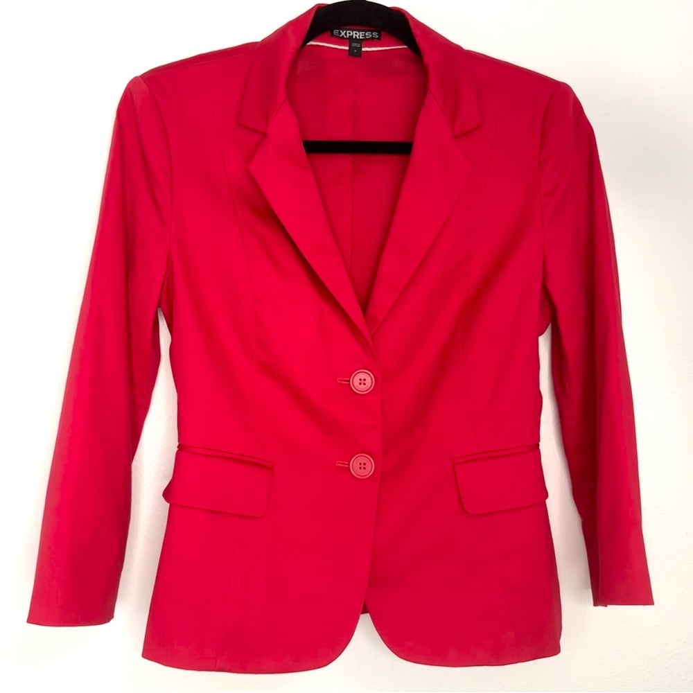 Express Structured 3/4 Sleeve Red Blazer Two-Button Sz 4